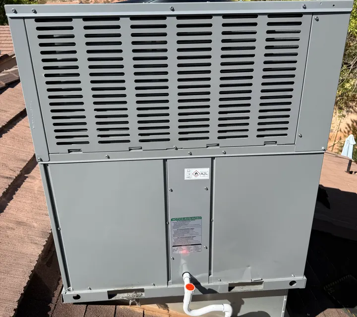 High-efficiency AC PRO rooftop package unit with EnergyGuide label rated 13.4 SEER